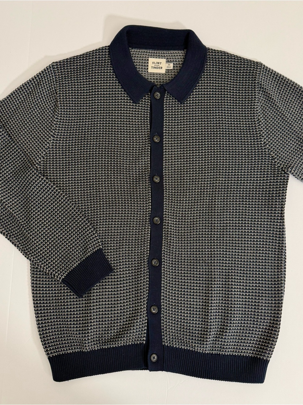 NWOT Flint and Tinder Navy Birdseye Cotton Polo Button Cardigan Medium